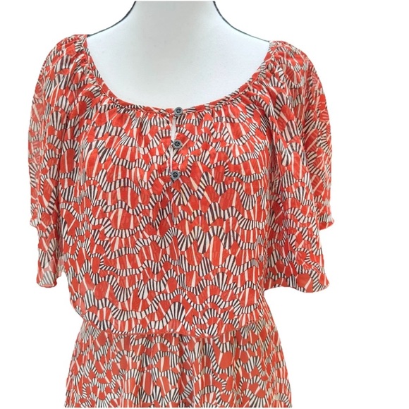 Forever 21 Cape Shoulder Mini Dress SZ S/P Burnt Orange Black White Boho Chic - Picture 3 of 9